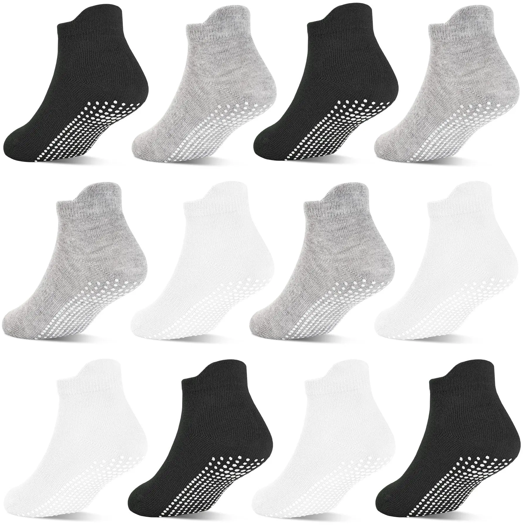 TPHON 12 Pairs Toddler Socks for Boys & Girls, Soft Comfy Ankle Socks with Anti-Slip Grips for Baby & Children 0-7 Years, Soft Comfy Socks