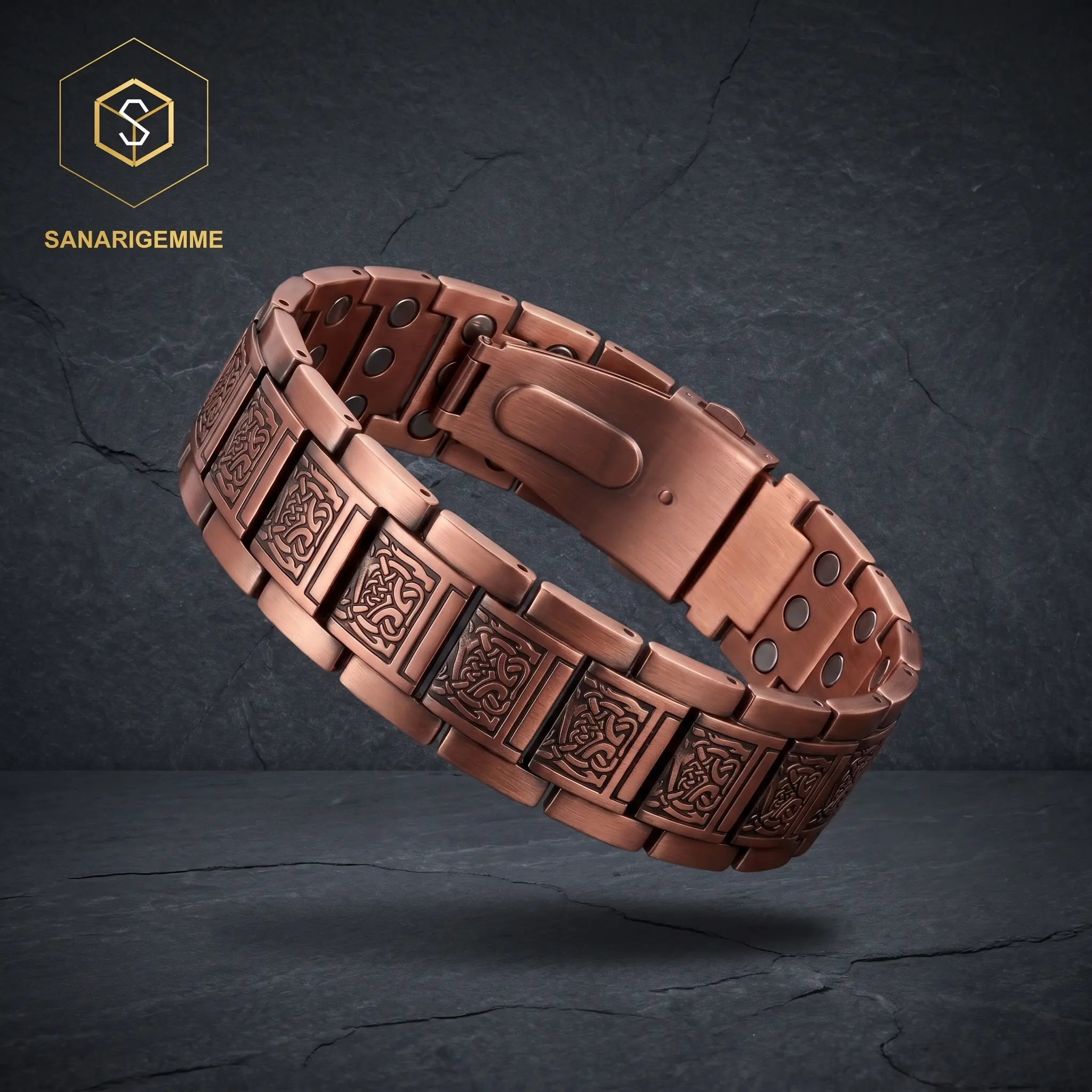 Men's Heavyweight Wide Link Bracelet, Adjustable Antique Copper Tone Metal Bracelet with Link Removal Tool, Retro Celtic Knot Jewelry Gift for Husband Dad