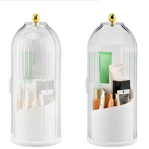 Dustproof Toothbrush Holders with Cover Rotating Electric Toothbrush and Toothpaste Holder, 360° Rotating Toothbrush Storage Caddy,3 Slots Transparent Spinning Make up Container Brush Holder