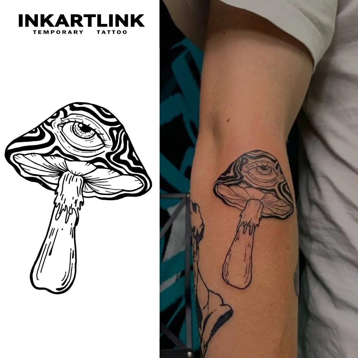 INKARTLINK Semi-Permanent Fake Tattoos, Lasts 1-2 Weeks, Waterproof & Realistic Mushroom-Eye Design, 2 Sheets for Adults & All Skin Types