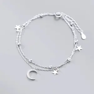 FASHION4U - Sparking 925 Sterling Silver Star Moon Bracelets For Women Girls Vintage Korean Crystal Bracelets Party Charm Jewelry Gifts