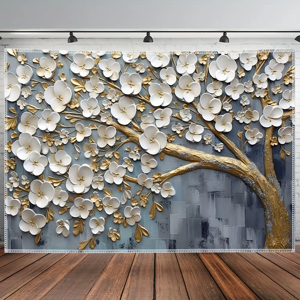 Large White Tree of Life 3D Polyester Wall Hanging Tapestry - 1-Piece Home Decor Decoration, Artificial Flower Decoration Tapestries Print, Easy Installation with Free Clips for Living Room, Bedroom