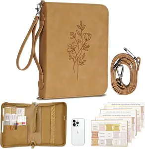 Bible Cover Case for Women PU Leather Bible Bag with Detachable Shoulder & Wristlet Straps Church Bag for Bible Study Supplies Christian Gift Brown 10 x 7 x 1.9 Floral Design