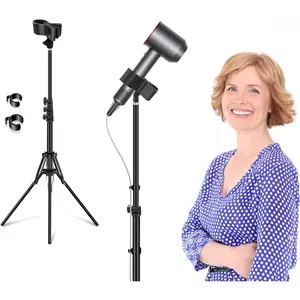 Hair Dryer Stand 20" to 63" Blow Dryer Holder with Tripod and Clip, Easy to Use, Hands Free Relieve Wrist Pain, Shoulder Periarthritis etc (Black)