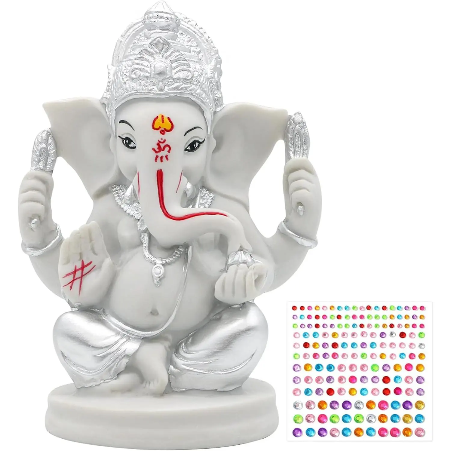 alikiki Polystone Lord Ganesha Idol Statue - 5”H Silver Toned Hindu God Ganpati Mandir Diwali Pooja Item Home Temple Puja Decor Ganesh Murti Altar Shrine Spiritual Decoration Gifts for Indian