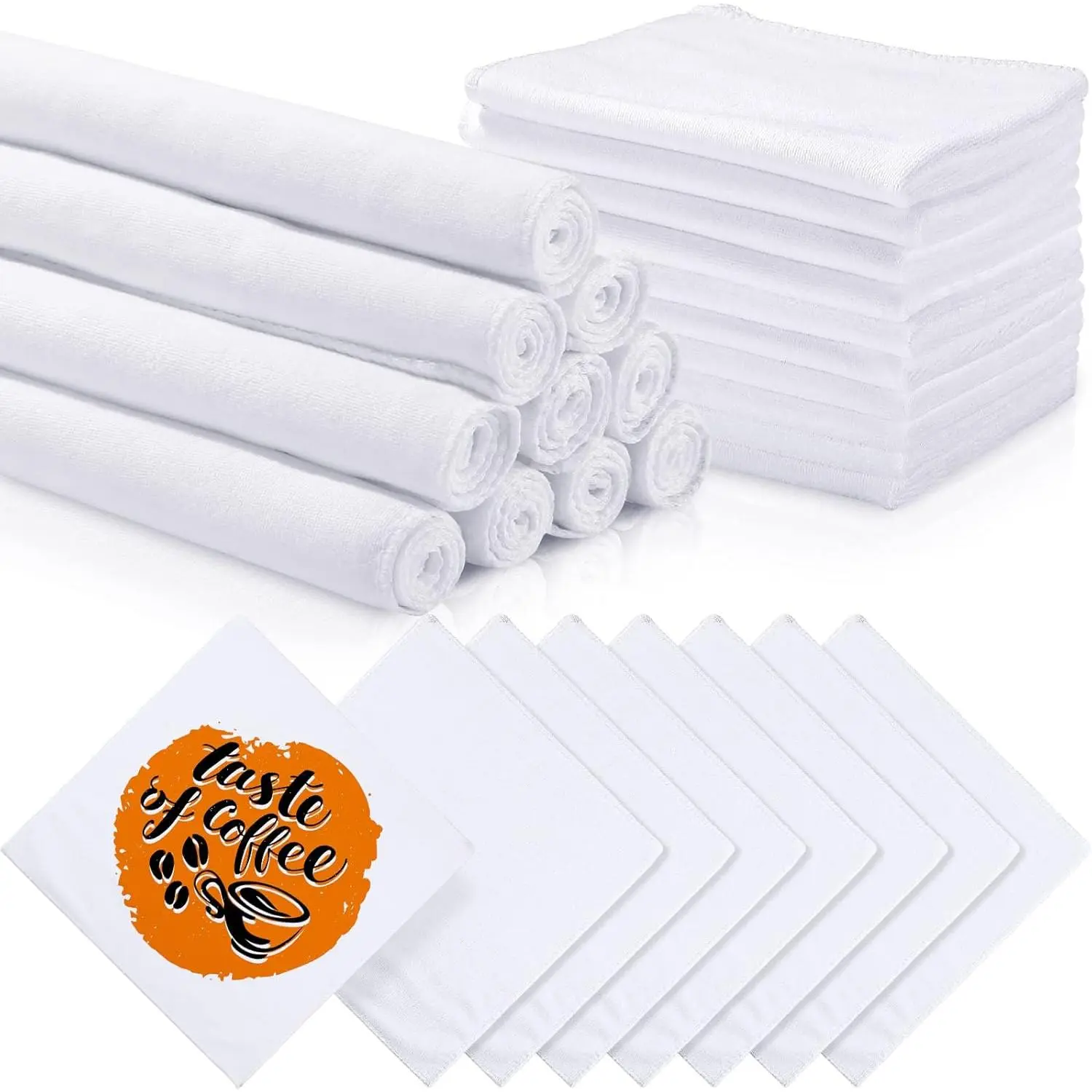 Breling 20 Pieces Sublimation Tea Towels Sublimation Towels Blank for Kitchen 12 x 12 Inch Soft Massage Polyester Absorbent Hand Towel Waffle Weave Microfiber Dish Tea Towel for Sublimations