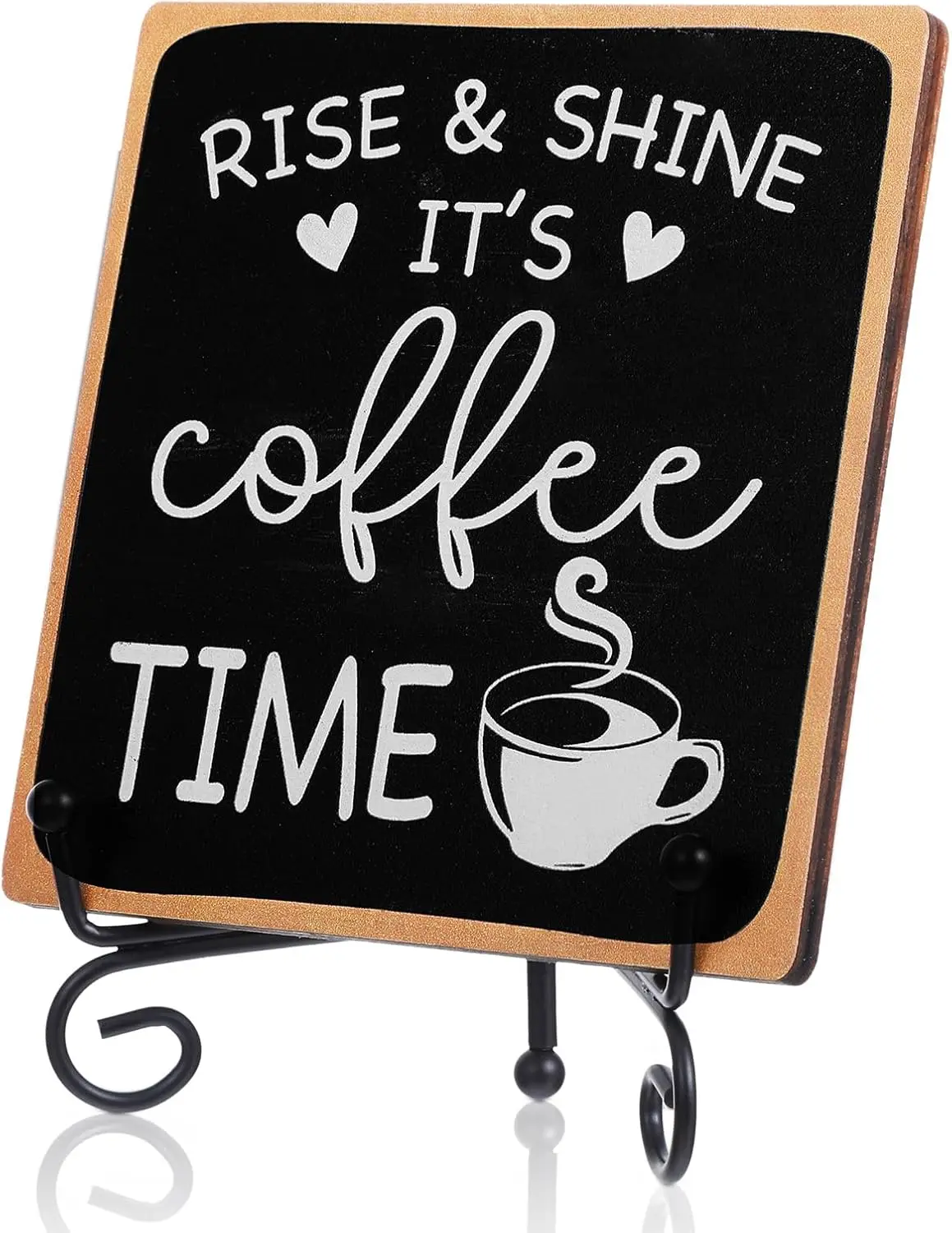 Wooden Coffee Sign Rise & Shine It's Coffee Time Decor Funny Bar Accessories Decorations Supplies Farmhouse Wood Plaque with Stand for Women Men Home Office Kitchen Tabletop Shelf