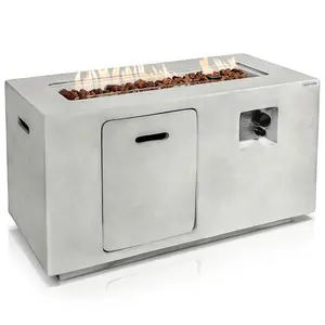 Propane Fire Pit Table 50,000 BTU Weatherproof Concrete Square with Cover