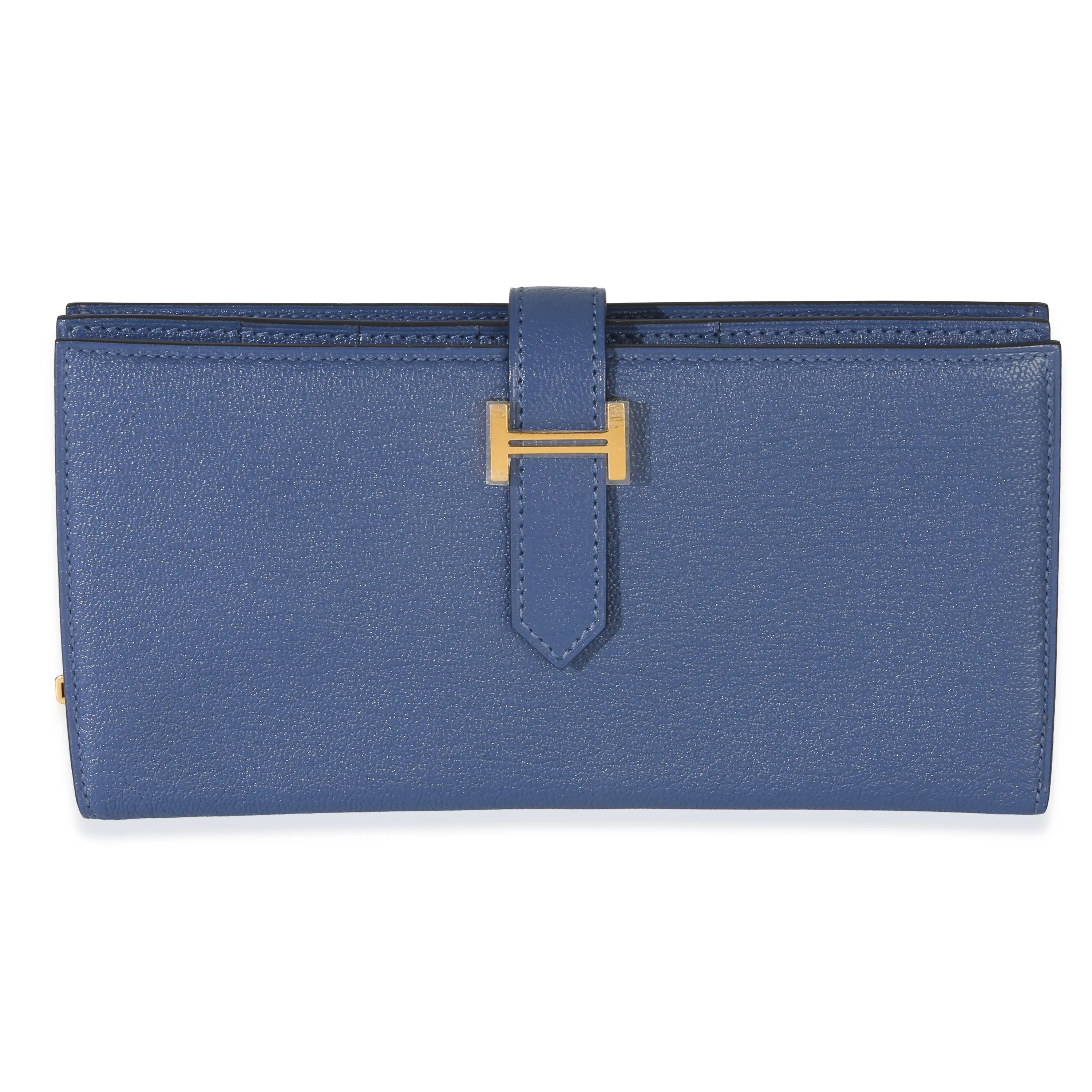 Pre-owned Leather Small leather goods Bleu Brighton Chevre Mysore Bearn Wallet GHW