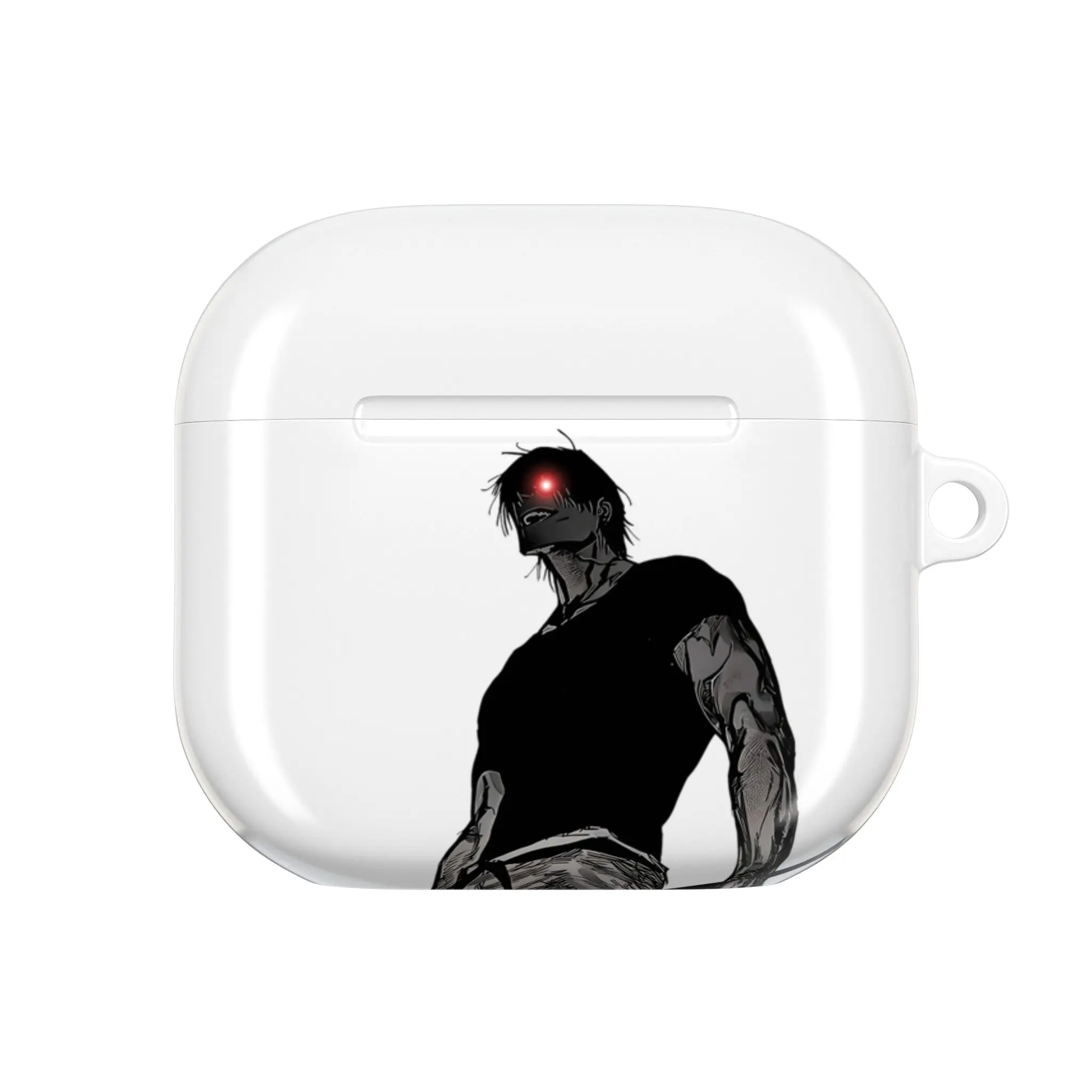 Toji Fushiguro Red Eye Anime Art AirPods Case, White Glossy Protective Earbud Cover with Dark Manga Character Design and Keychain Loop, Gift for Jujutsu Kaisen Fans, Compatible with AirPods 1, 2, 3, 4, AirPods Pro 1, Pro 2 and Pro 3