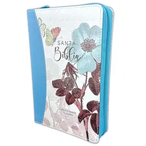 Bible in Spanish for Women with Zipper 14 point Giant Font Reina Valera 1960 Imitation Leather Two Toned Floral Turquoise