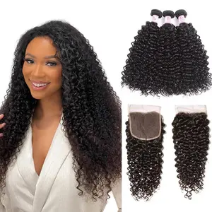 Beautyforever Curly Virgin Human Hair Bundles With 4x4 Lace Closure Natural Color