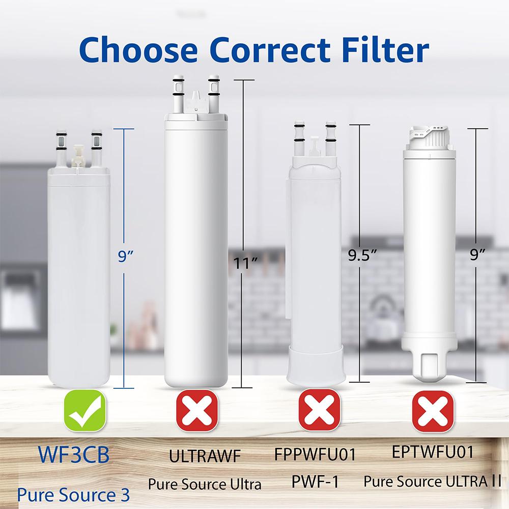 Kitchen WF3CB Direct Swap Replacement Water Filter Cartridge - 1pcs, Compatible with Frigidaire WF3CB, Pure Source 3, 706465, 242069601, 242086201, 242017800, WF425, Easy Installation, 9 in Height, 9 Inches