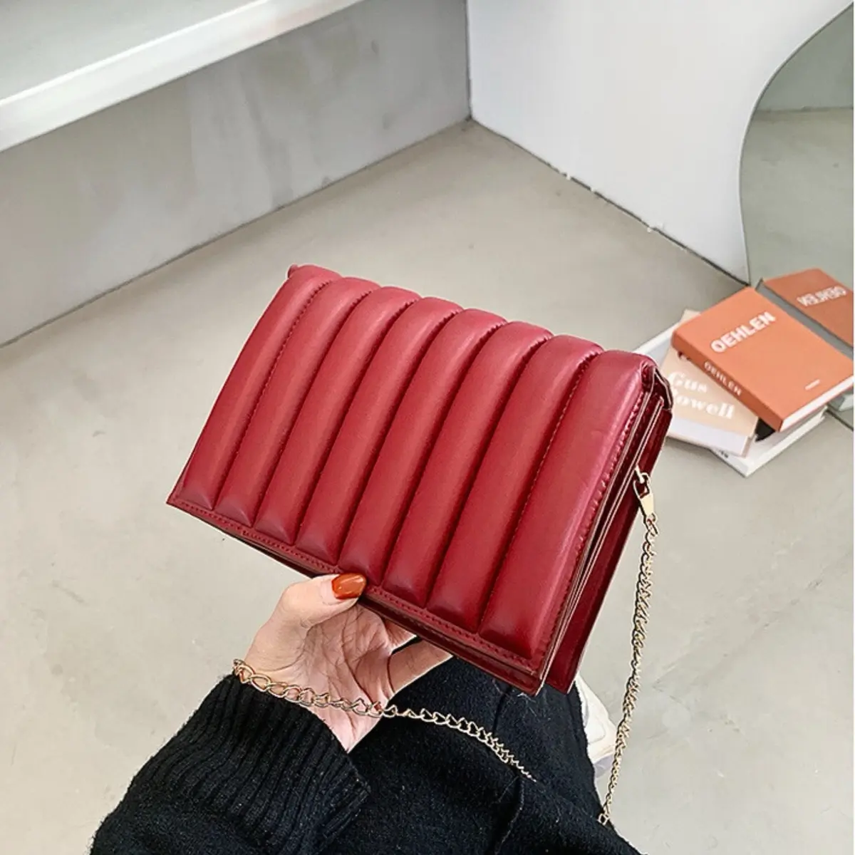 Panel Bag | Red | Handbag | Crossbody or Shoulder