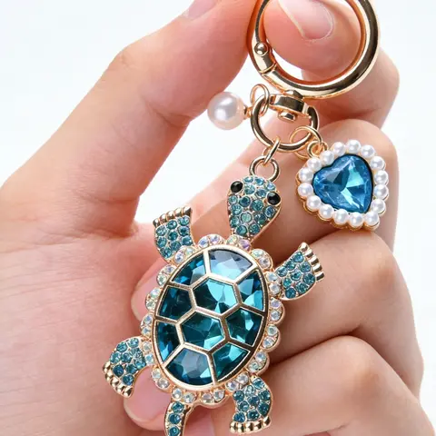1 Turtle Keychain, Keychain Jewelry, Rhinestone-Studded Turtle Heart Pendant, Car Key Charm, Bag Charm, Keychain for bags, Heart-Shaped Imitation Pearl Pendant, Suitable for Graduation, Back to School, Birthday Gift, Mother's Day G