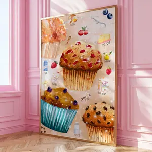Colorful Muffin Wall Art Print, Trendy Breakfast Bar Poster, Dopamine Decor Kitchen Artwork, Fun Food Wall Art, Preppy Room Print, Unframed   | 5 size, 8x12 to 27x40 inch