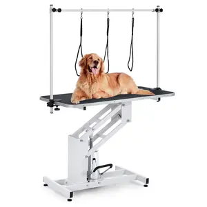 GARVEE 43.3" Hydraulic Dog Grooming Table for Pet, Heavy Duty Structural Hydraulic Max Load 350Lbs Professional Pet Grooming Table with Adjustable Overhead Arm & Noose Height Range 22''-39'' - White