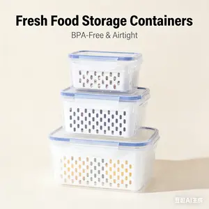 Refrigerator storage box, kitchen sealed fresh-keeping box, rectangular food storage box, fruit and vegetable draining basket