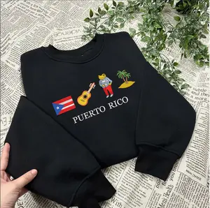 Puerto Rico Sweatshirt Hoodie, Custom Country Embroidered Sweater, Cozy Unisex Crewneck Shirt, Patriotic Embroidery Shirt