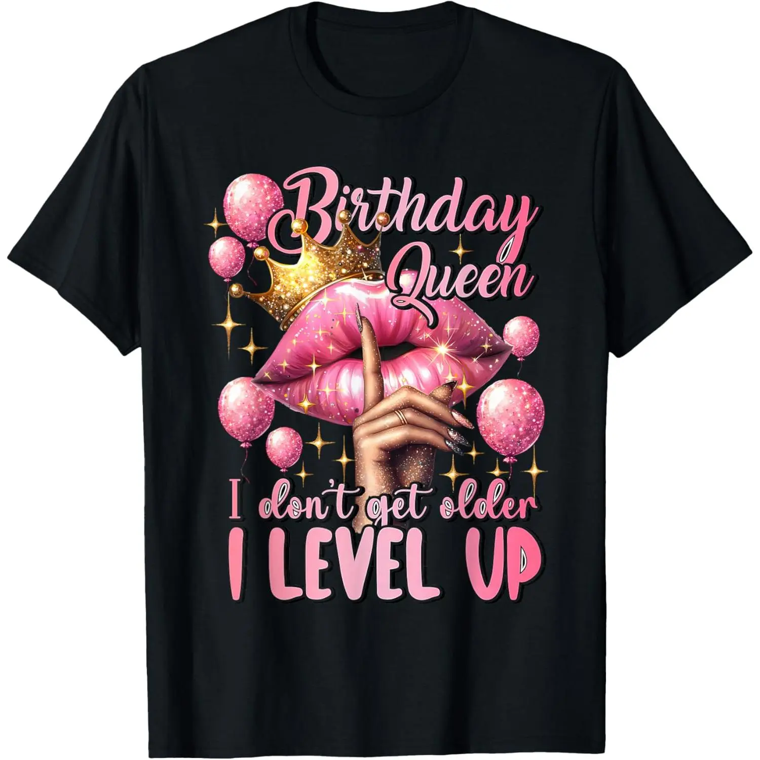 Women's Birthday Queen Graphic T-Shirt, Vintage 100% Cotton Short Sleeve Round Neck Top with Funny 'I Don't Get Older I Level Up' Print, Shortsleeve, Everyday, Birthday Theme, Printed