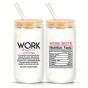 Going Away Gifts for Coworkers Women, 16oz Set with Straws & Brush, Ideal for Cola, Coffee, Milk Tea, Perfect Farewell Gift, Stylish Glass Cups, Drinking Glasses