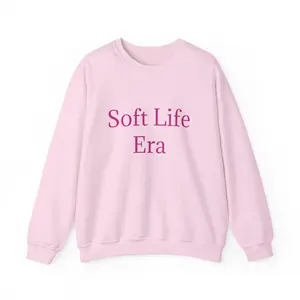 Pink Soft Life Era Crewneck Sweatshirt, Comfy Unisex Jumper, Cozy Pink Sweatshirt, Soft Pastel Crewneck, Pink Sweater, Vintage Vibes Jumper