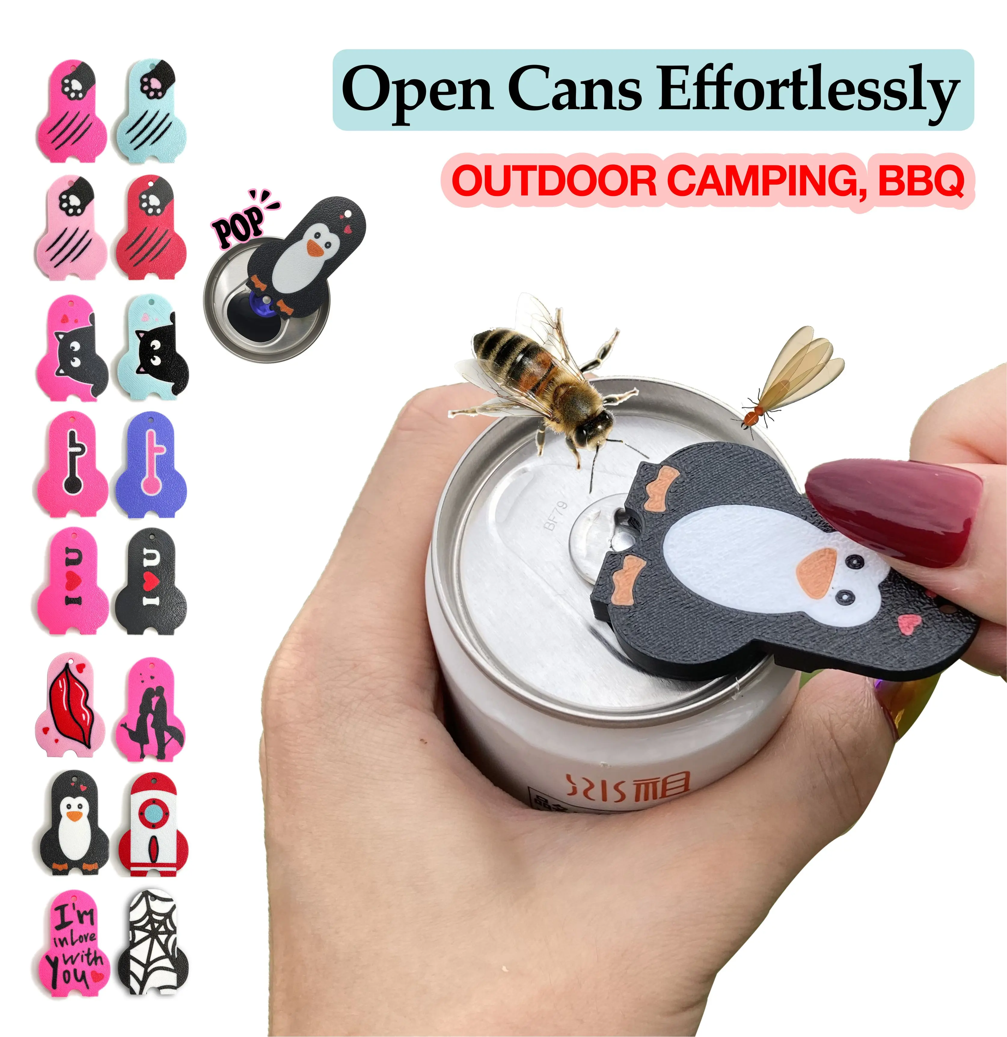 Wankam Aluminum Portable Drink Protector Lid - Ergonomic Easy-Open Pull Tab Kitchen Gadget, Shields Soda/Beer from Bugs/Dust, Ideal for Vibrant Cute Designs, BBQs