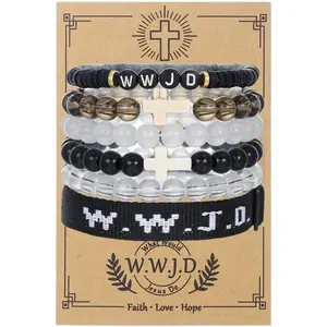 W.W.J.D.  Bracelets Set for Women Men Boho Clay Glass Beaded Stackable Stretch Bracelets What   Do Bracelet Christian Religious Faith