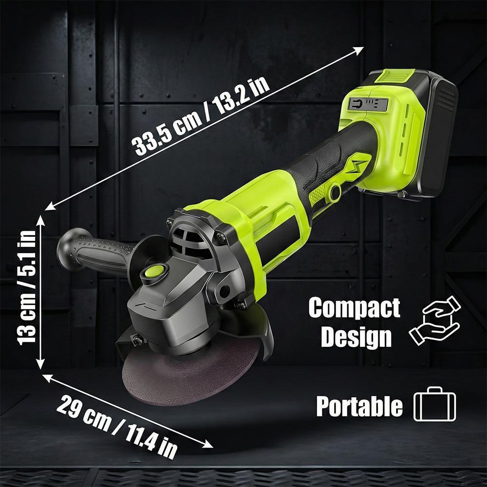 【BackToSchool】21V Brushless Motor 4" Cordless Angle Grinding Machine Full Kit - 450W Power Tool with 1300mAh Battery, Charger, Metal Cutting Discs, Grinding Wheel, Self-Adhesive Backing Pad & Accessories for DIY Home Improvement, Workshop Tasks