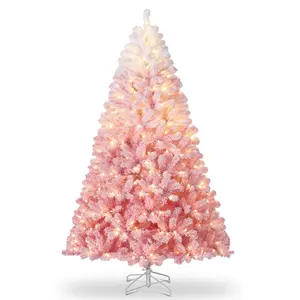 9FT Artificial Christmas Tree, Prelit Flocked Christmas Tree with Lights for Home, Office, Party Decoration w/2108 Branch Snow Tips, Hand Gloves,Foldable Base and Kraft Paper Included, Pink Gardiant