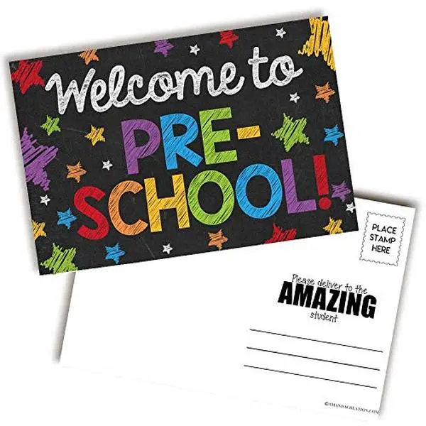 Amanda Creation Welcome to Pre-School Chalkboard Design Back to School Postcards 30 Pack 4x6 Inches Professionally Printed on 80# Cardstock Made in USA