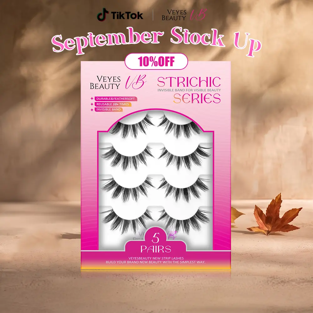VEYESBEAUTY Manga Strip Eyelashes, Ultra-Thin Invisible Band, Spiked Look, Textured Edge, Customizable Reusable Set for Beginners' Makeup