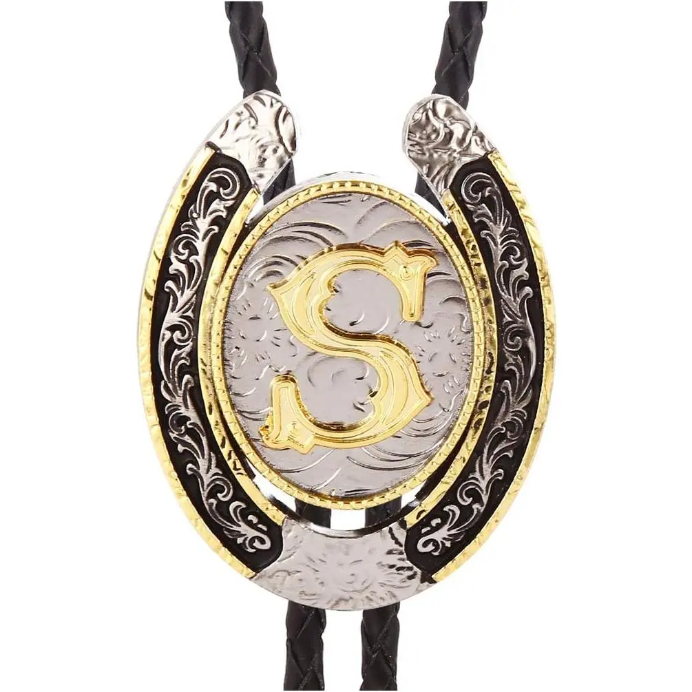 Bolo Tie for Men- Golden Initial Letter ABCDMJR to Z Western Cowboy Bolo Tie for Women