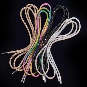 SleekHush 47in Round Rhinestone Glitter Shoelaces - Casual Bling Crystal Cords, Colorful Glitter Drawstring for Footwear, DIY Sneakers, Christmas Decorations