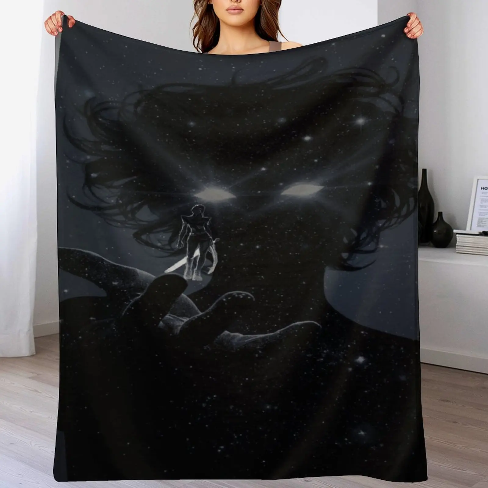 Rey Skywalker Warm Flannel Fleece Throw Blanket - Dark Side Galaxy Print, Warrior Silhouette Art, Bedroom Decor, Sci-Fi Fans Gift, Portable Indoor/Outdoor Wall Tapestry Home Decor