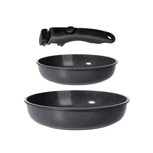 Ceramic Non Stick Frying Pans Set Removable Handle  Dishwasher & Oven Safe Nonstick Skillets With Detachable Cooking Compatible All Stovetops Pfoa Free Rv Cookware