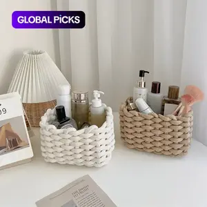 Woven Storage Basket, Portable Handmade Desktop Cosmetics Organizing Basket, Toiletries Basket, Home Organizer for Living Room and Bedroom #GLOBAL PICKS