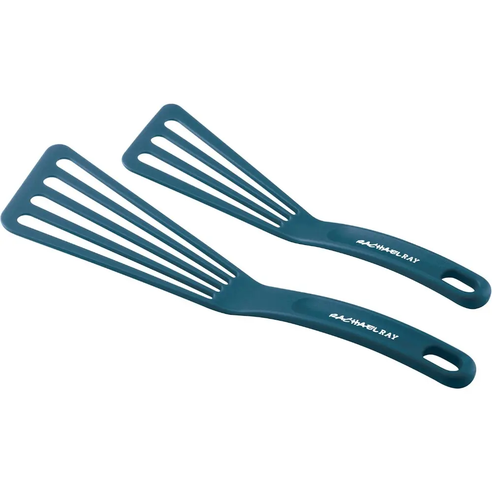 Marine Blue 2-Piece Nylon Cooking Utensils Set - Durable Slotted Turners, Sturdy Handles, Lightweight 10in & 12in Nonstick Spatulas