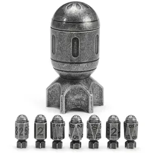 Missile Metal DND Dice Set of 7 with Spinning Missile Shaped Container, Unique Cool Bullet DnD Dice for Dungeons and Dragons