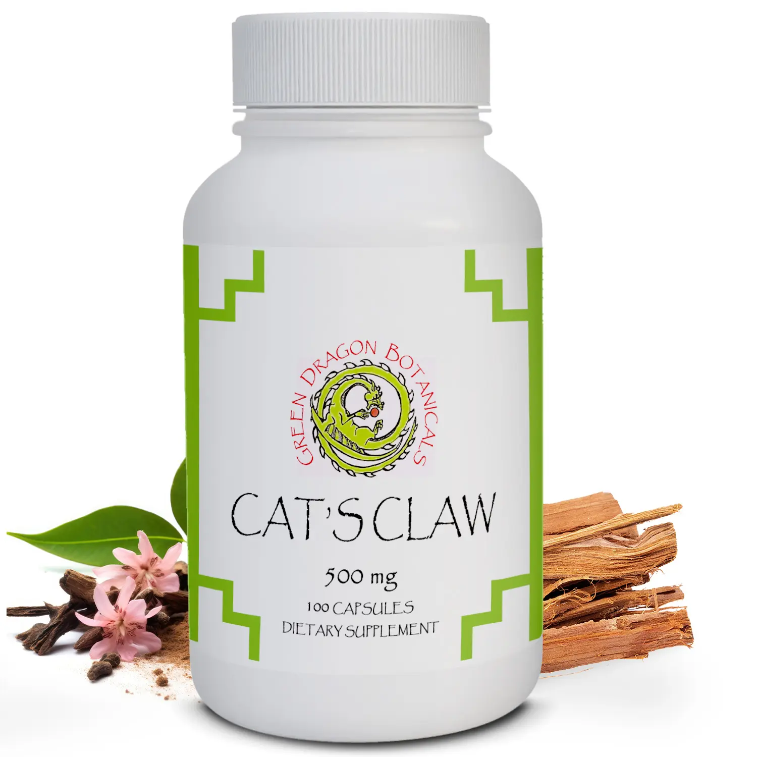 Green Dragon Botanicals Cat's Claw Vine Bark - Wild-Harvested Immune Support 500mg 100 Caps