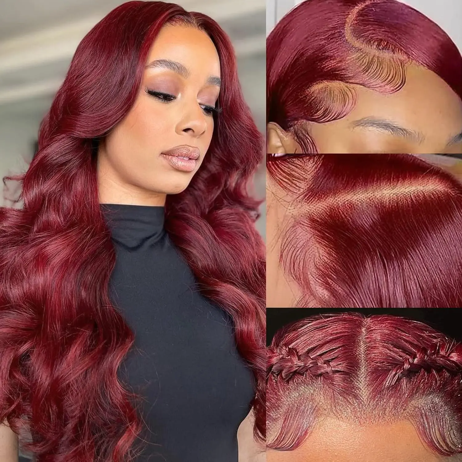 HUICHU Premium 13x6 Lace Front Body Wave Wig - 200% Density with Baby Hair #99J Burgundy Natural Hairline & Realistic Look, Soft Texture for Women's Daily Wear & Styling