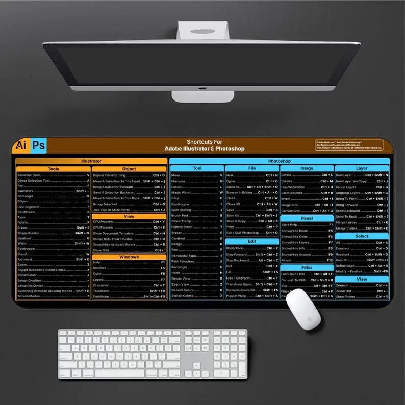 Adobe Illustrator Photoshop shortcuts Desk Mat - Large Non-Slip Desk ...