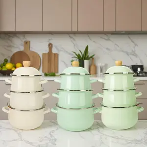 3pc Enamel Cookware Set with Lids, Non-Stick, Easy Clean, Suitable for Gas & Electric Stoves, Ideal for Home Kitchen & Outdoor Camping