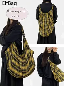 Simple retro yellow and black checkered shoulder handbag, lazy style casual shoulder bag, niche design fashion trend versatile shoulder messenger bag, checkered pattern bag, suitable for students to attend classes, daily travel, shopping, etc.