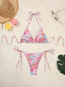 Women's Cherry Print Bikini Set, Casual Swim Top & Swim Bottom Two-piece Swimsuit for Beach Holiday Vacation, Ladies Swimwear for All Seasons, Summer Swimsuit Set