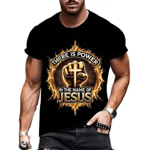 Mens  Print TShirt Featuring There Is Power in the Name of Jesus Graphic Breathable Comfortable Polyester Urban Streetwear Casual Round Neck Everyday TShirt Durable Bold Graphic Tee