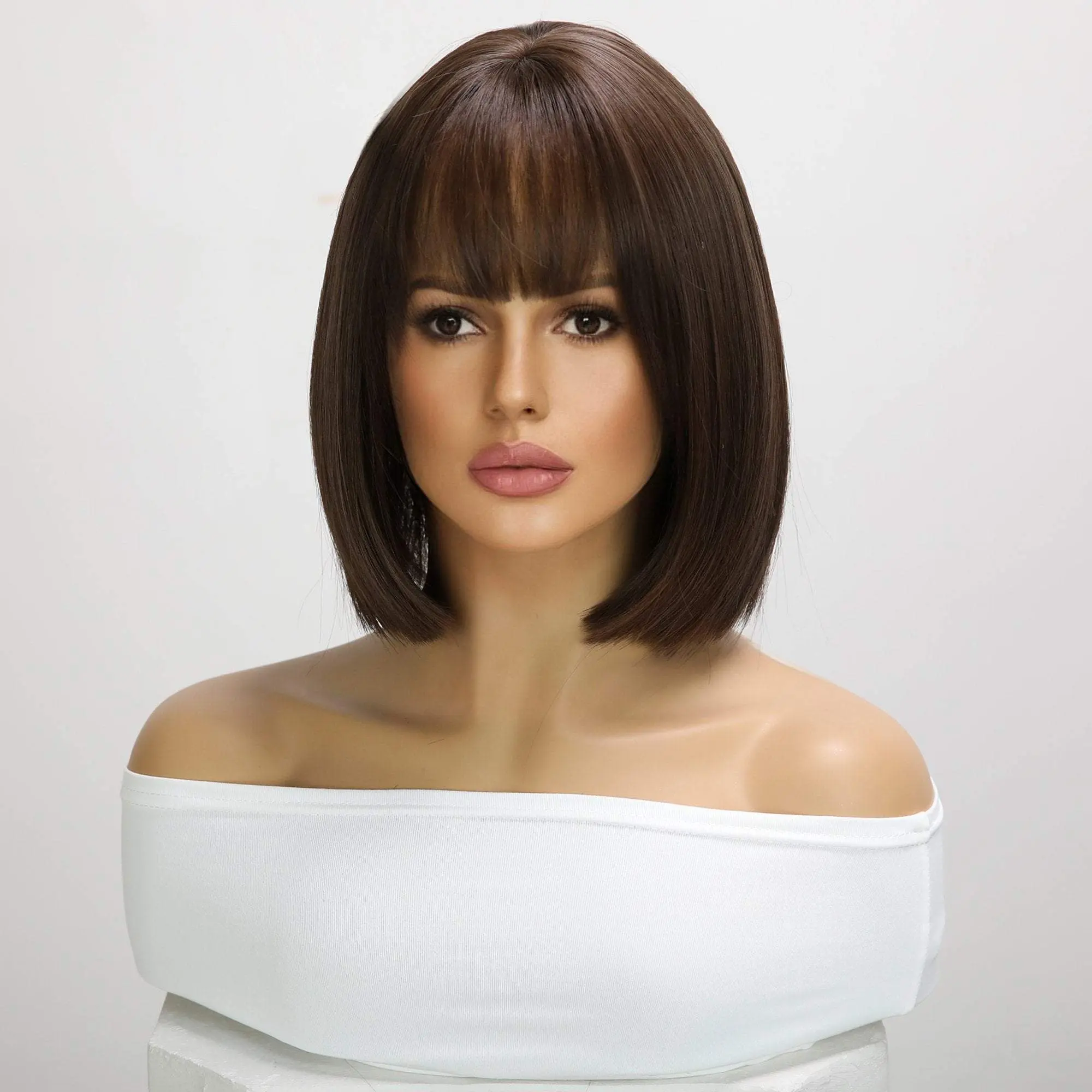 SMILCO/12 Inches Cool Brown/Beige/ Short Synthetic Wig with Bangs For Daily/festival/SM7252 SMILCO/12 Inches Cool Brown/Beige/ Short Synthetic Wig with Bangs For Daily/festival/SM7252