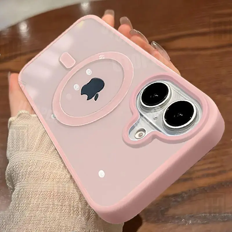 Ultra-thin New Senior Pink Magsafe Magnetic Phone Case for iPhone17 16 15 14 13 12 11 Pro Max 16 Plus Matte Frame Clear Antiskid Hard Cover.Protection Protective Protector Cellphone