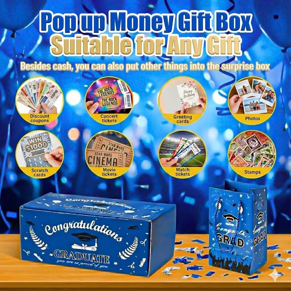 Graduation Cash Explosion Gift Box Set for Her/His - Pop-up Surprise Money Box, Holds Cash, Cards, Jewelry, Graduation Pop-up Gift Box