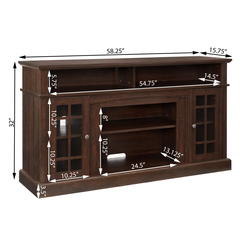 Espresso High-End TV Media Stand - Modern Entertainment Console with 23" Fireplace Insert (Realistic Fireplace Charm) for TVs Up to 65", Open & Closed Storage, 58.25''W*15.75''D*32''H